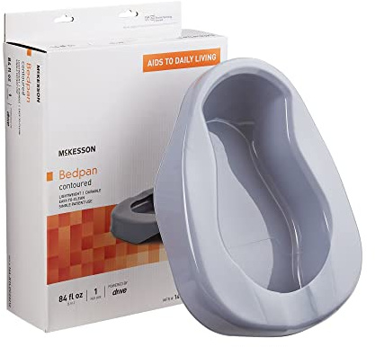 McKesson Contoured Bedpan - Plastic, Unisex, 84 fl oz - Gray, 16.25 in x 12 in x 4.25 in, 1 Count