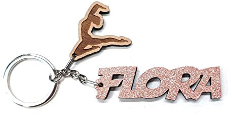 Portachiavi personalizzato in legno glitterato GINNASTICA ARTISTICA, personalizzalo con il tuo nome! idee idea regalo legno personalizzato