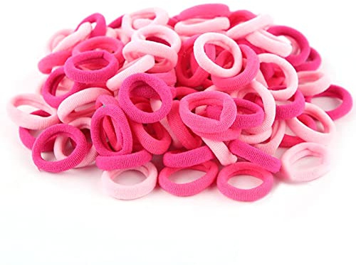100 stycken elastiska hårsnoddar små, babyhårsnoddar, mjuka bomullsminihårband, utan metallhårgummin, hästsvans hållare perfekt för barn, spädbarn, små flickor, rosa