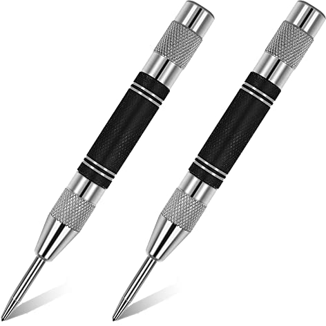 Molain Automatic Center Punch, 2 Pack 5 in Spring Loaded Tension Center Punch Automatic Center Hole Punch with Adjustable One-Handed Spring Impact and Premium Steel Tip Machinist Carpenters Tools