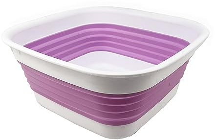 SAMMART 8L zusammenklappbare Wanne – Faltbare Geschirrwanne – tragbares Waschbecken – platzsparende Kunststoff-Waschwanne (Weiß/Blassviolett)