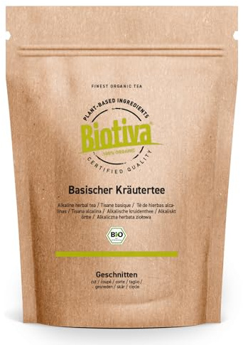 Alkaliserande örtte ekologiskt 100 g - med nässla citronmeliss pepparmynta maskros - mild harmonisk örtblandning - buteljerat och kontrollerat i Tyskland - Biotiva