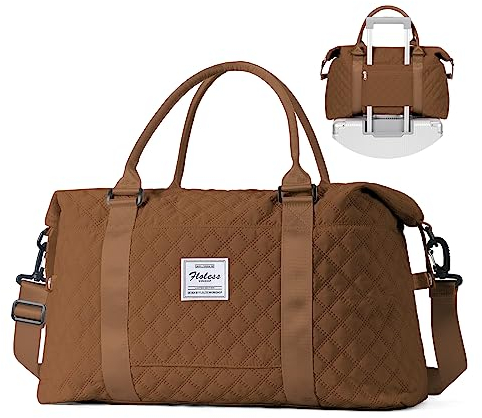 Reisetasche Damen Sporttasche Handgepäck Tasche Weekender Bag Schwimmtasche Wasserdicht Travel Bag Duffle Bag Fitnesstasche Frauen Kliniktasche für Flugzeug Reise Gym Bag,Gelb Braun