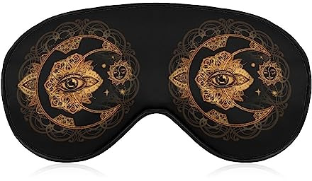 Lustige Schlafmaske für Damen und Herren, Boho-Chic, goldener Mond und Sonne, Astrologie, weiche Augenbinde, Augenmaske zum Schlafen, verstellbares elastisches Band, Verdunkelungs-Schlafbezug, Augen