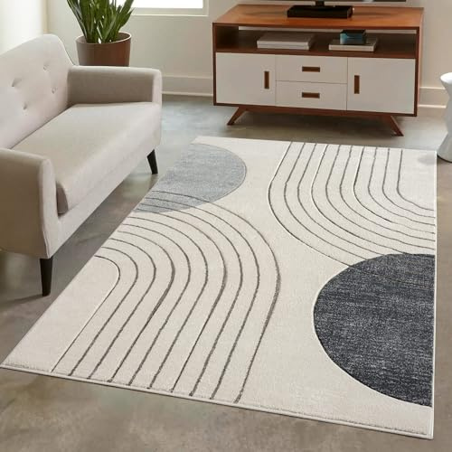 carpet city Teppich Kurzflor Grau - 120x170 cm - Moderne Wohnzimmer-Teppiche Geometrisch, Kreis-Muster mit 3D-Optik - Flachflor Bodenbelag Deko Schlafzimmer, Esszimmer