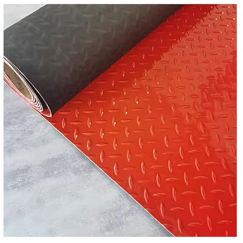 2,5 mm Dicke Garagen-Bodenmatte, PVC-Rolle mit Rautenplatte for Schutz unter dem Auto, Wohnmobil-Anhänger-Bodenbelag, Wasser-/schmutzabweisender Bodenläufer (Color : Red, Size : 1.5x5m)