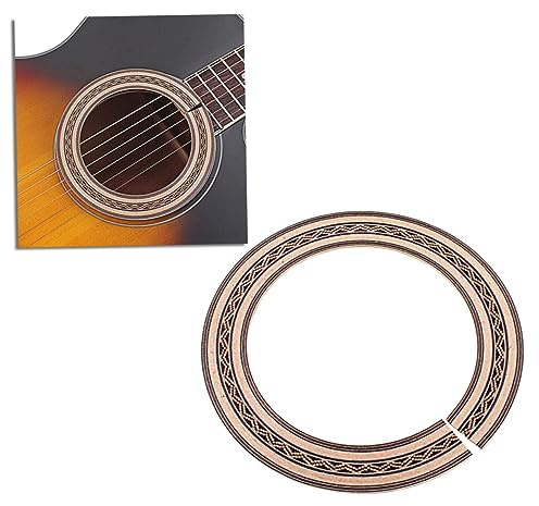 Gitarrenrosettenaufkleber Gxb16 90mm Braun Holz für Klassische Gitarre | Gebogene Streifen, Schallloch Einlage, Laminiertes Design, Leicht Anzubringen und Rückstandslos Entfernbar