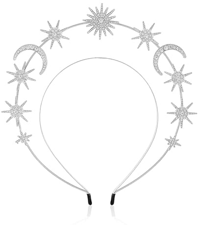1 x zweilagiges silbernes Stern- und Mond-Haarreif für Damen, Kostüm, geeignet für Geburtstage, Partys, Bankette