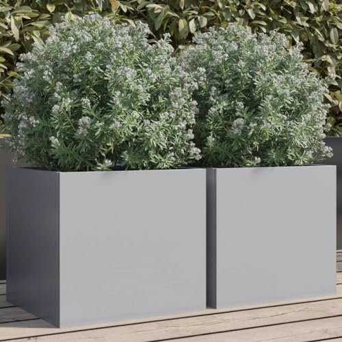 NITCA Fioriere 2pz,Fioriera da Balcone, Vaso per Balcone, Vaso Porta Fiori, Cassetta Porta Fiori,Frostresistent, Riciclabile,in Acciaio Zincato, Grigio Argento 32 x 30 x 29 cm