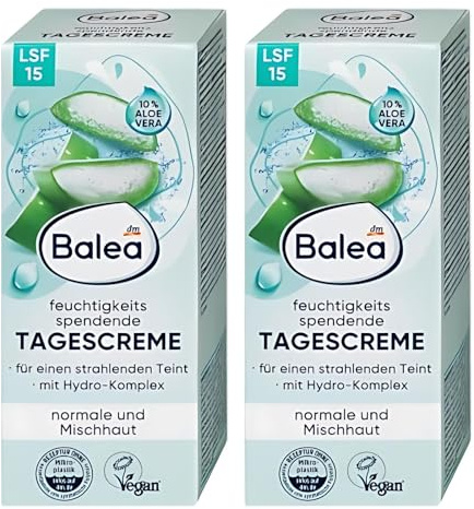 Balea Feuchtigkeit Gesichtscreme Tagescreme, 2x 50 ml, Feuchtigkeitsspendende Mit Aloe Vera und Hydro-Komplex, LSF 15