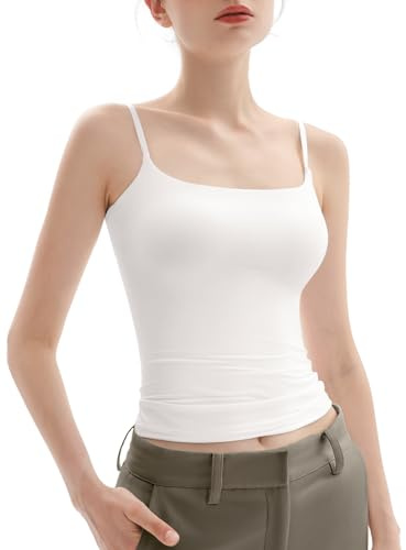 PUMIEY White Tank Top for Women Square Neck Spaghetti Straps Sleeveless Summer Tops, Splashed White Small