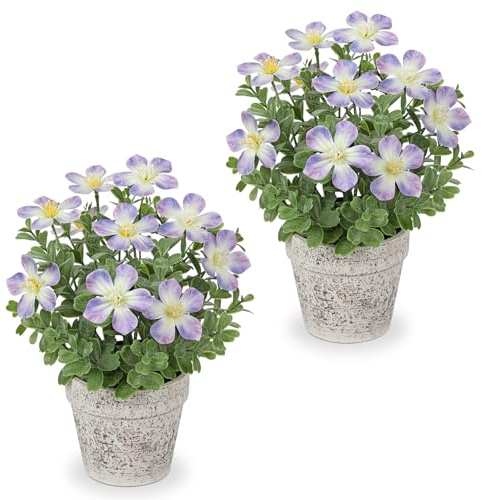 Arborus Lot de 2 fleurs artificielles en pot, fleurs artificielles violettes artificielles comme de vraies décorations de chambre pour bureau, maison, balcon