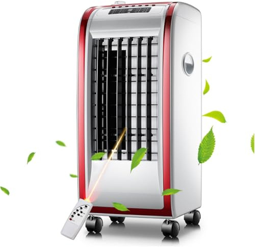 Ventilatore condizionatore portatile, raffrescatore evaporativo con 2 modalità di aria fredda/aria calda, 3 velocità, telecomando e timer 12 ore for spegnimento automatico, serbatoio dell'acqua da 6 l