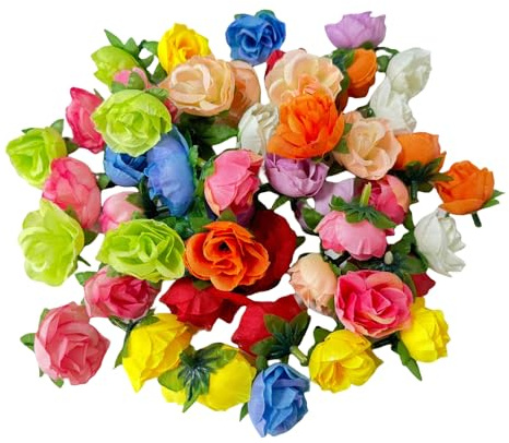 Rikyo, 50 teste di rose finte in miniatura, fiori artificiali in rosa a 40 mm, in seta morbida per la decorazione esterna, ideale per torte nuziali, decorazioni per matrimoni, bomboniere, decorazioni