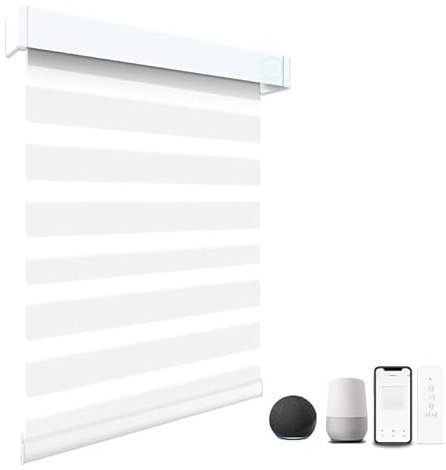Motorized Blinds with Remote, 95% Blackout Smart Electric Blinds, Custom Sizes Built-in Rechargeable Automatic Blinds for Window Compatible with Alexa Google (Luxurious White, 33 W x 72 H)