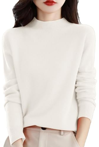 SDERG Cashmere Jumper for Women - Plus Size Long Sleeve Semi Turtleneck Sweater - Soft Lightweight Winter Jumper - Solid Color - Size 14 - UK Clearance