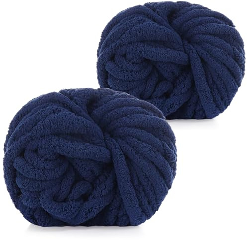 Coopay 2x240g Chunky Wolle zum Handstricken, Weiches Xll Wolle- Marineblau | 27m/stk,2cm dicke,Flauschige Garn für Decken, Kissen