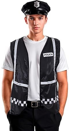 Partilandia | Chaleco de Policía negro a cuadros adulto (Talla Única)