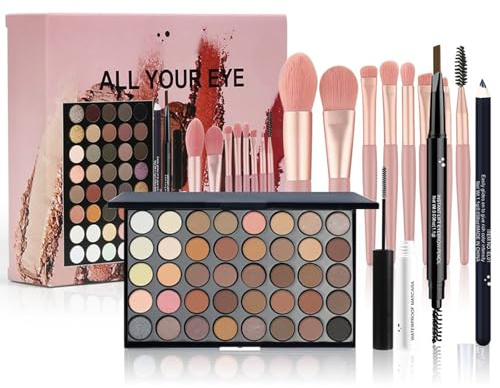 Honicemar 40 Farben Lidschatten Palette Kit – Eyeshadow Make-up Set mit Eyeliner, Mascara, Augenbrauenstift und Augenpinsel, geeignet für Alltags Party-Looks Anfänger und Makeup Lovers