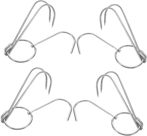 UPKOCH 4stücke Edelstahl Doppel Fleisch Haken Brathaken Grillhaken Rindfleischhaken Aufhängen Kochen Werkzeug Zubehör Für Outdoor Camping Grillen Speckhaken Fleischwenderhaken