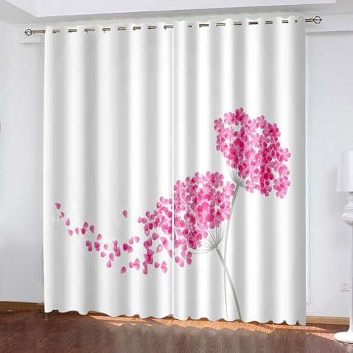 KnSam Blackout Curtains for Bedroom Dandelion Rose Petals Pattern Eyelet Curtain Pink White 2 Thermal Curtains