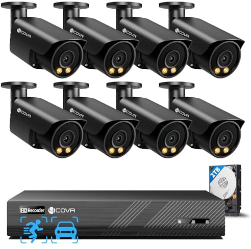 4COVR 4K PoE CCTV Camera Systems 8 Channel, 2 Way Audio & Color Night Vision, 8X 8MP Security IP Bullet Camera IP67 Outdoor, Smart Human Vehicle Detection, 4K NVR 2TB HDD 24/7 Recording, ELY37YB8M0808