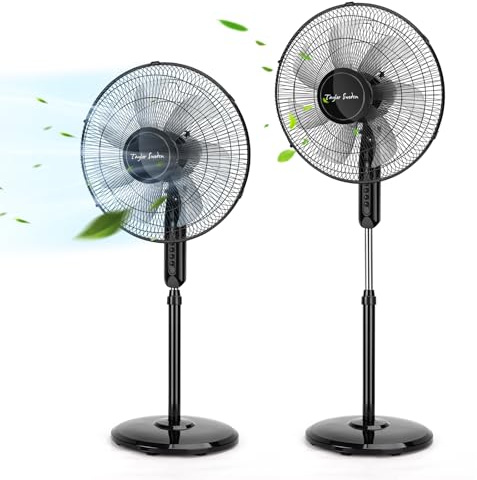 Taylor Swoden Standventilator, 7 Flügel, 3 Geschwindigkeitsstufen, 50w Hoher Luftdurchsatz Oszillierend Ventilator Leise, Stark Lüfter,Höhenverstellbar Fan, Schwarz, *2