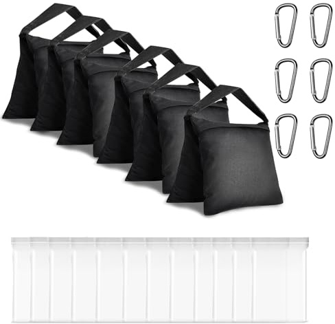 Fatazoii Heavy Duty Sandbags, Light Stand Counterweight Sand Bags, Studio Saddle Bags Designed for Photo Studio,C Stand, Yard Parties, Photography, Live Recording - (Black - 6 Packs)