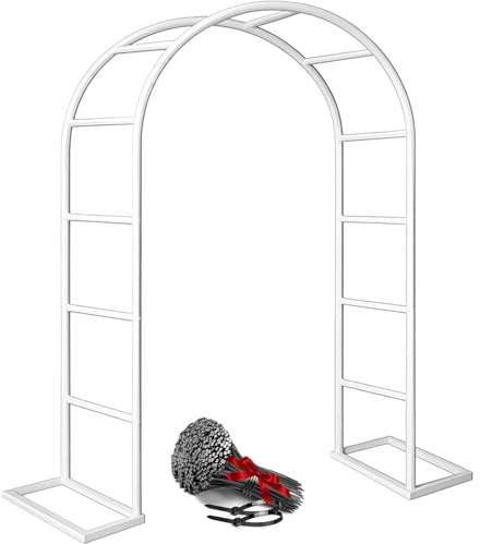 Schwer Rosenbogen Verzinkt Gartenbogen, Wetterfest Rosenbogen Aus Metall Stabil Für Kletterpflanzen Freistehend, Gartenlaube, Rosengestell Torbogen 120 140 180 200 240 280cm(Weiß,W140 X H230cm)
