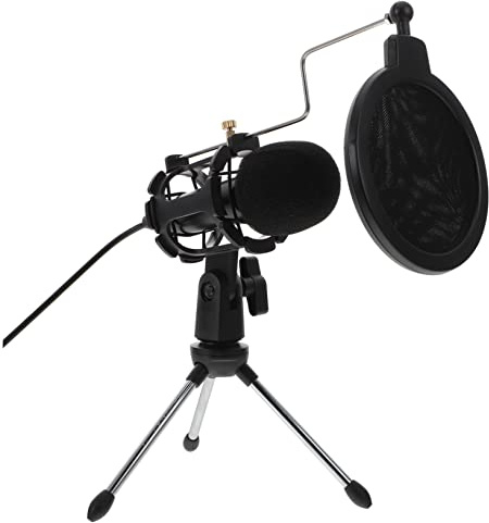 TEHAUX Gamingpc Kondensator Mikrofon 3,5mm mit Verstellbarem Stativ Stoßdämpferhalterung und Pop Filter für Streaming Podcast Aufnahme