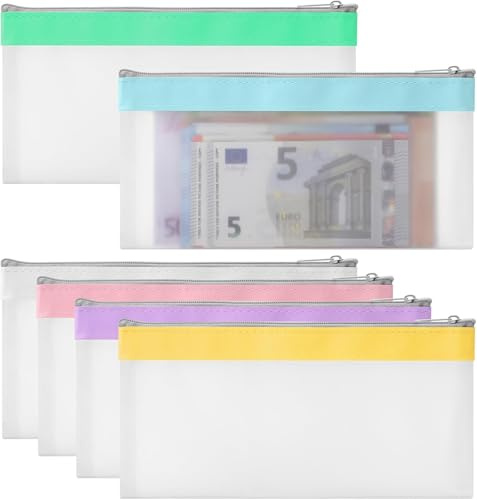 6 Piezas Bolsas de Dinero con Cremallera Bolsa de Dinero Sobres de Efectivo Bolsa de Banco Organizador de Dinero Transparente Organizador de Efectivo Multiusos para Cheques Recibos 19,3 x9,4 cm