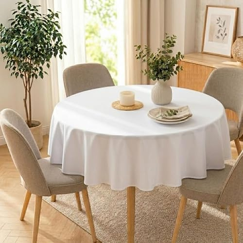 CozyHome&Living Tischdecke Rund 140 cm Weiß für Restaurant, Café und Hotel | Runde Gastro-Tischdecke für Restaurant, Café und Hotel, klassisch, pflegeleicht und für professionellen Einsatz
