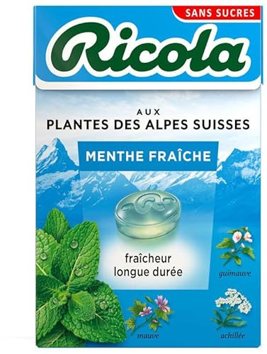 Ricola - Dulces con plantas suizas, fragancia de menta fresca, sin azúcares, caja de 50 g