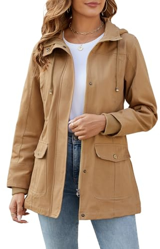 Tuopuda Giacca Mezza Stagione Donna Estivo Autunnale Giubbino Leggero con Cappuccio Antivento Jacket, cachi, S