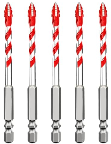 Juego de 5 Brocas de Impacto de Albañilería (6mm), Profesional con Diseño Dentado de Cuatro Bordes. Ideal para Azulejos, Ladrillo, Concreto, Cerámica, Vidrio, Mármol, Granito y Acero Aleado.