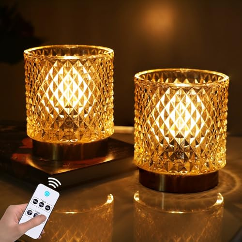SJIE Battery Operated Lamp - Stylish Small Lamps Decorative with Timer & 3 Light Modes, No Plug in Lamps Cordless Battery Table Lamps for Bedroom/Bathroom/Fireplace(with Remote Control)
