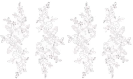 QUARKZMAN 4 Stück Blumen Spitze Applikationen 3D Stickerei Spitze Pailletten Patch Nähen Zusatz Verzierungen Für Hochzeits Brautkleid Kleidung DIY Bastelzubehör Dekoration Weiß (24cm)