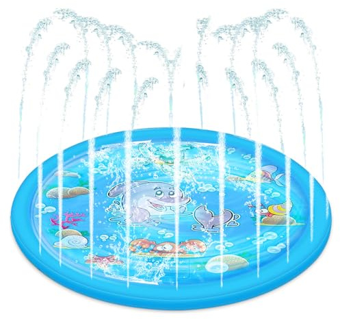 SKIKHN 170cm/67in Splash Pad, Dog Pool Splash Pad, Outdoor Dog Sprinkler Play Mat, Foldable Splash Water Play Mat, Non-Slip Water Sprinkler Pad for Summer Garden Beach Backyard, for Family Activities