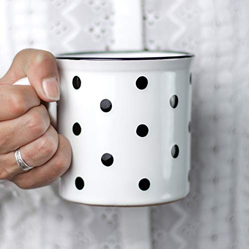 City to Cottage® - Keramik XXL Becher 500 ml | Kaffeebecher | Weiß und Schwarz | Polka Dots | Handgemacht | Keramik Geschirr | Große Tasse