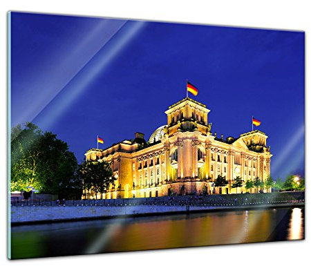 Glasbild - Reichstag - Berlin - 80 x 60 cm - Deko Glas - Wandbild aus Glas - Bild auf Glas - Moderne Glasbilder - Glasfoto - Echtglas - kein Acryl - Handmade