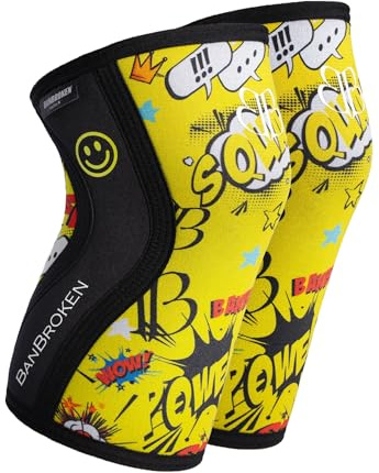 Rodilleras Crossfit | Soporte para menisco y ligamento | Compresión para Levantamiento de peso, Entrenamiento funcional y Running | Neopreno antideslizante | 5mm | 2 uds | Unisex | Amarillo | M