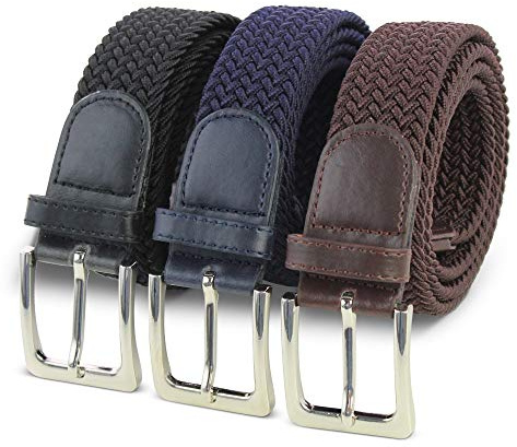 Komfortabel Elastische Geflochtener Stretch Gürtel - Stretchbelt - Stoffgürtel - Gürtel Flecht - Damen und Herren (95 B.W. = Gesamtlänge 110 Cm., 3 Pack: Schwarz - Blau - Braun)