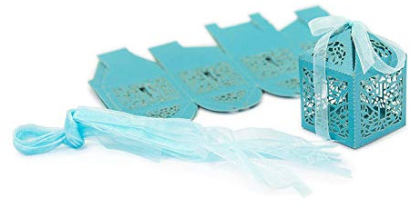 Oblique Unique® 10 Deko Schachteln Boxen mit Christlichen Kreuz Motiv als Dekoration Geschenkverpackung für Taufe Kommunion Konfirmation Hochzeit in Blau