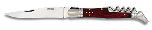 Navaja LAGUIOLE Micarta Roja Sacacorchos 9 cm para Caza, Pesca, Camping, Outdoor, Supervivencia y Bushcraft Albainox 10656 + Portabotellas de regalo