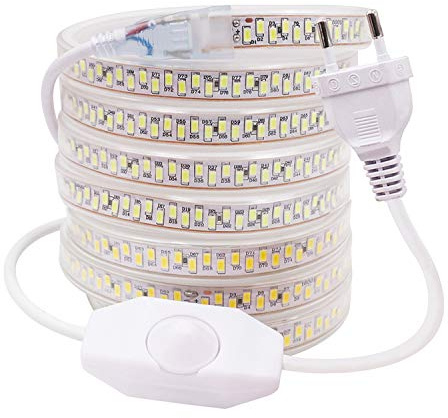 XUNATA 5m Regulable Tira LED, 5630 SMD 180leds/m, IP67 Impermeable, 220V Escalera de Techo Blancas Tira de LED Cocina Cable Luces Blanco calido