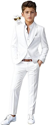Black n Bianco Boys' First Class Slim Fit Suits Lightweight Style. Presented by Baby Muffin (8, Translucent White)