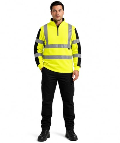 shelikes Hi Vis Viz 2 Tone Rugby Shirt High Visibility Reflective Safety Traffic Construction Two Tone Sweatshirt Jumper Workwear Top Yellow/Navy