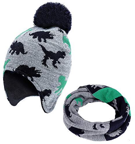 MaoXinTek Enfants Bonnet Tricoté Écharpe, Hiver Chaud Chapeau Protégeant Les Oreilles, Chapeaux Double avec Doublure en Molleton pour Garçons et Filles(2-5 Ans)