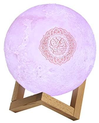 Jingtaihua Luci 3D Quran Touch Moon, Nuovo 7 Colori LED Luce Notturna,Quran Altoparlanti Bluetooth Telecomando Piccola Luna Lampada Senza Fili LED Lampada