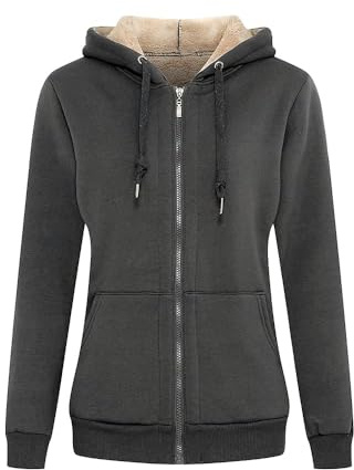 MANLUODANNI Damen Kapuzenjacke mit Fleecefutter Reißverschluss Sweatjacke